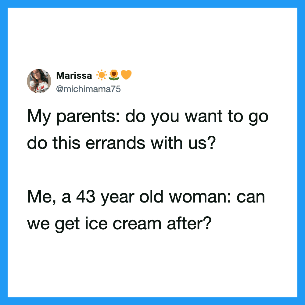 A social media post about asking for ice cream after errands.