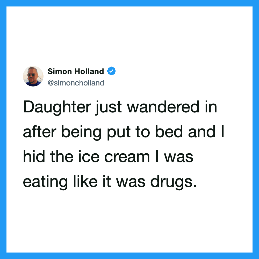 Simon's tweet about hiding ice cream after daughter wandered in.