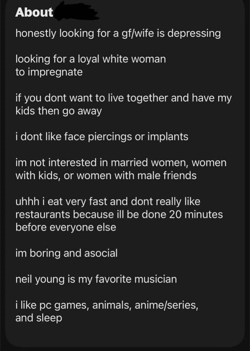 Text about personal preferences and opinions, including relationships and hobbies.