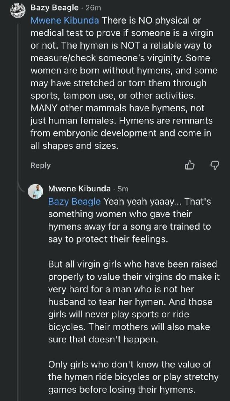 Two women with hymens, one with a hymen stretched or torn, the other with a hymen intact.