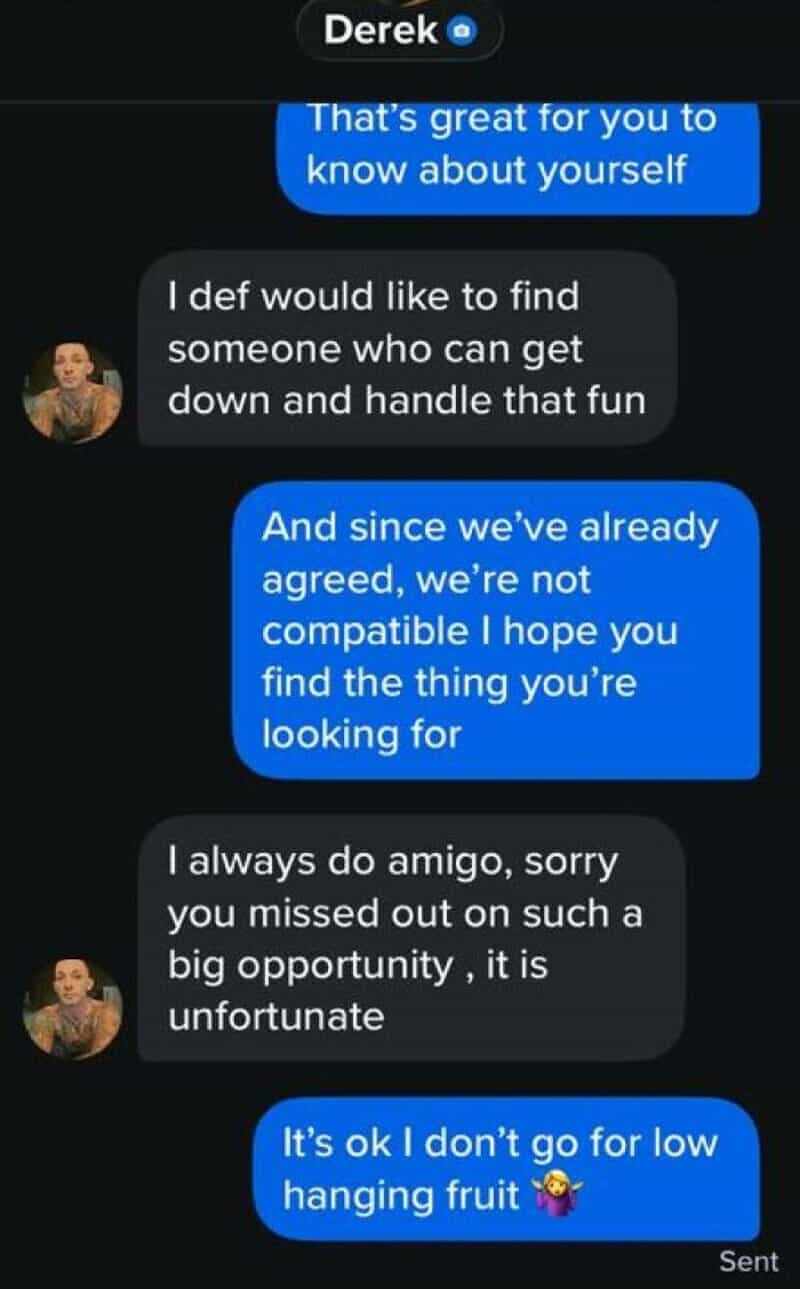 Text conversation about finding someone to handle a fun situation and low hanging fruit.