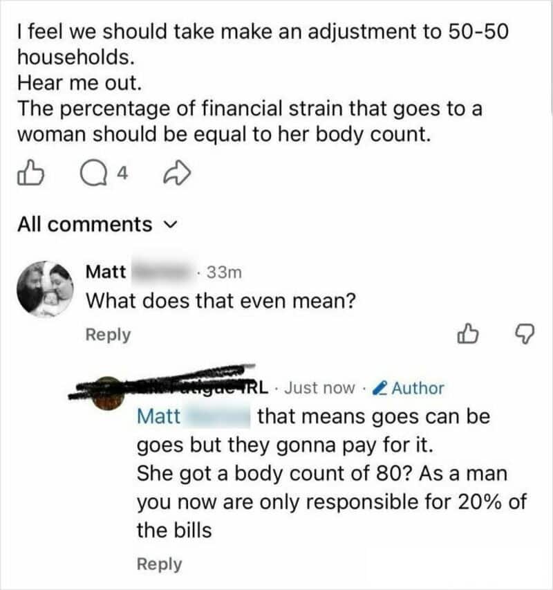 Discussion about financial strain and gender roles in households.