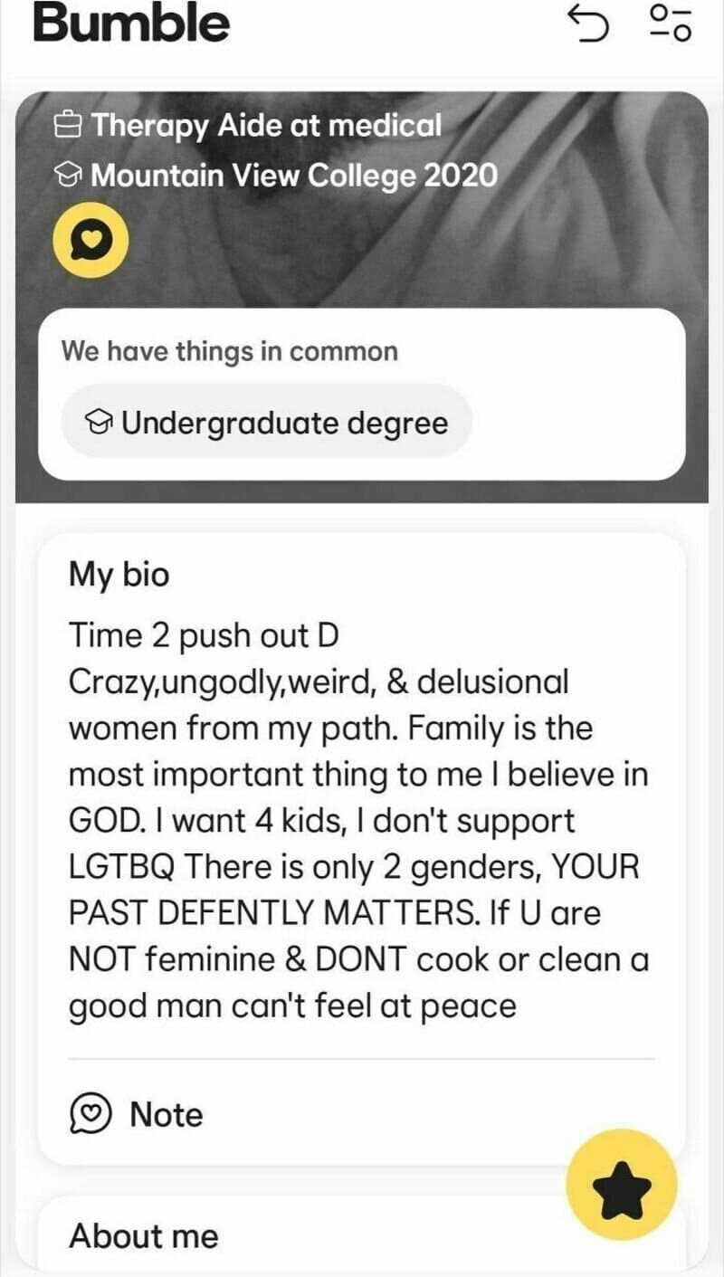 Screenshot of a social media profile with bio and notes.