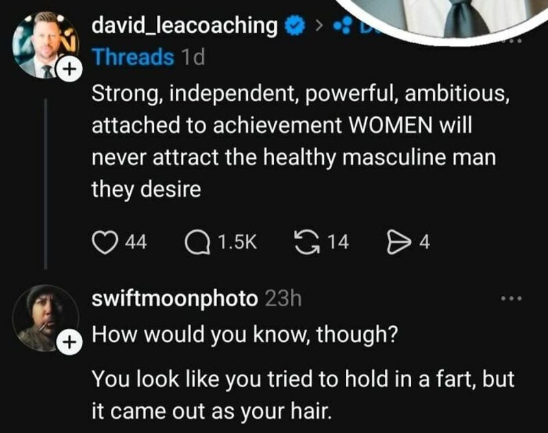 Screenshot of social media comments about women and men.