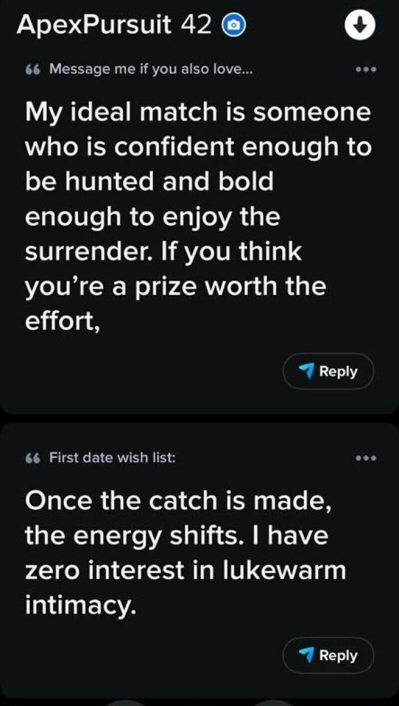 A screenshot of a message exchange on ApexPursuit with quotes about confidence and catch-and-release.
