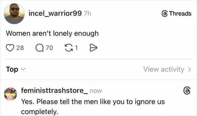 Screenshot of a social media post about women and men ignoring women.