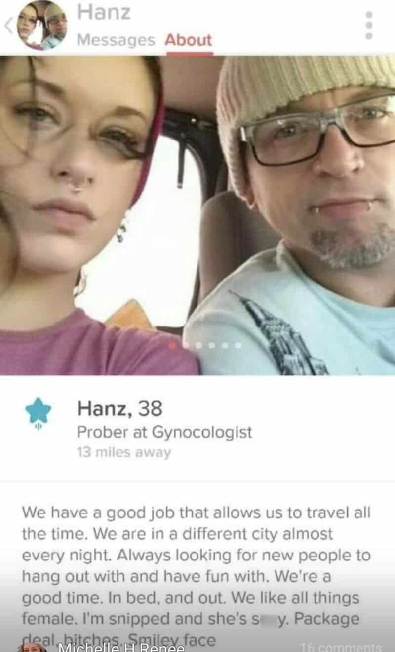 Selfie of a woman and a man with glasses, both looking at the camera.