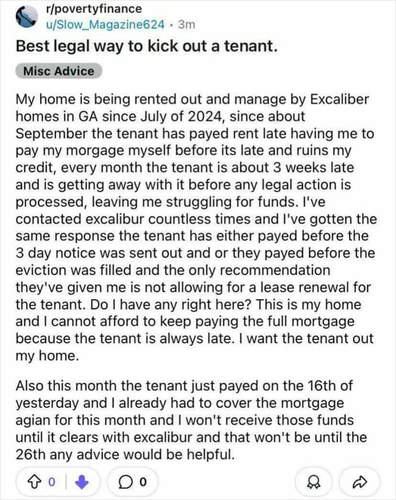 Text about rent issues and landlord-tenant conflicts.