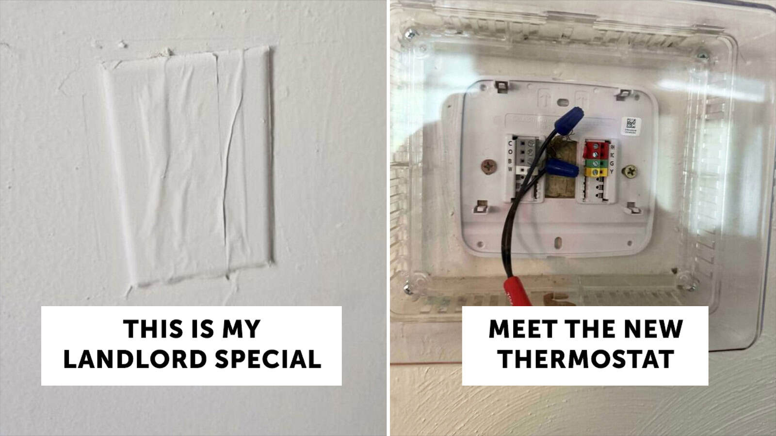 Landlord special switch and new thermostat with labels.
