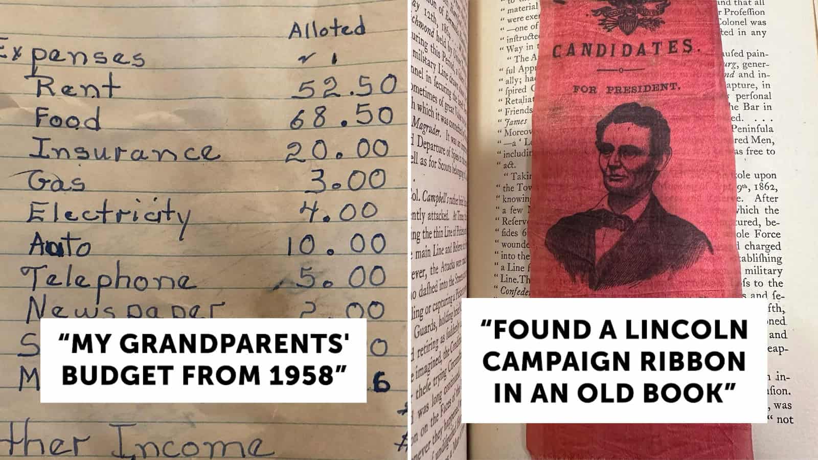 Found a Lincoln campaign ribbon in an old book, red with a portrait of Lincoln.