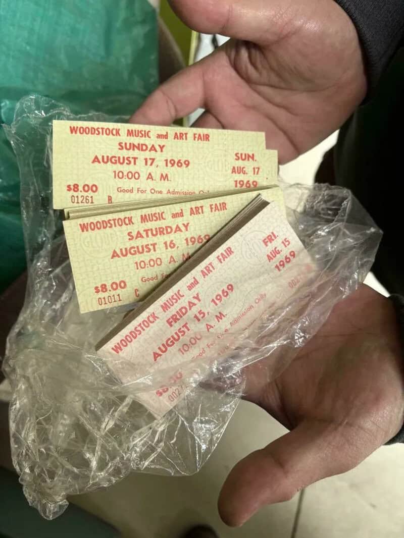 Two vintage tickets for Woodstock Music and Art Fair in 1969, held in August.