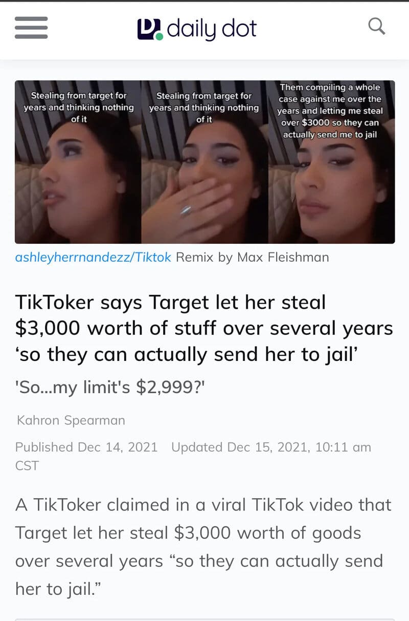 TikToker claims Target stole $3,000 worth of items over years.