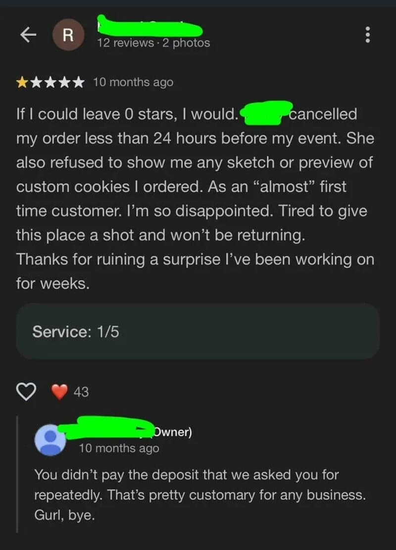 Customer review about order cancellation and poor service experience.