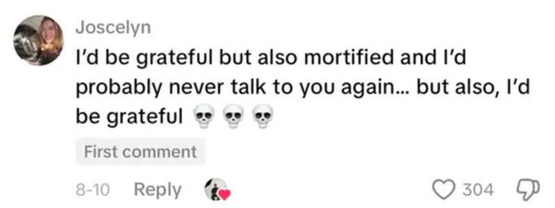 Screenshot of a comment by Joscelyn expressing mixed feelings and emojis.