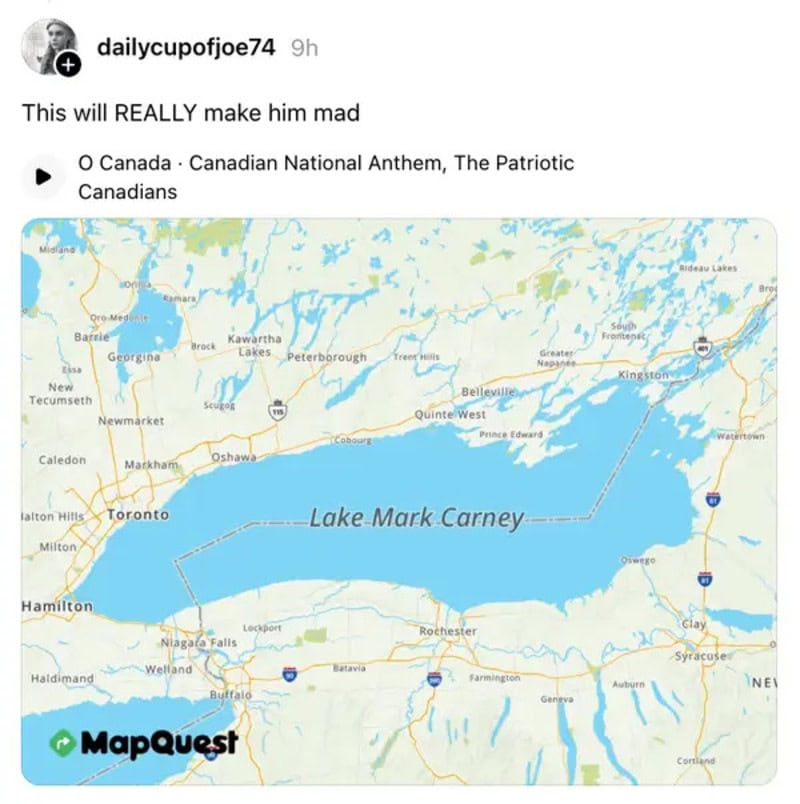 Map of Lake Ontario with surrounding cities and landmarks, including Toronto and Rochester.