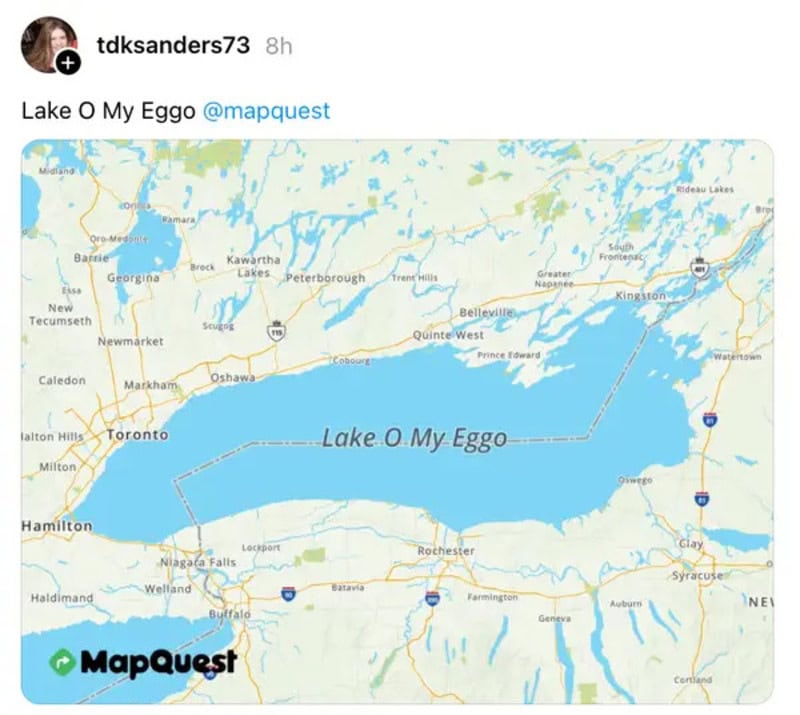 Map showing Lake O with the label 'Lake O. My Eggo' and MapQuest logo.