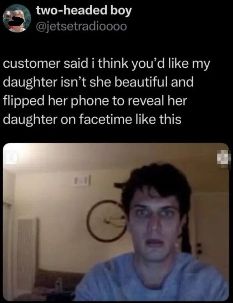 Man with two faces, one normal and one flipped, looking surprised.