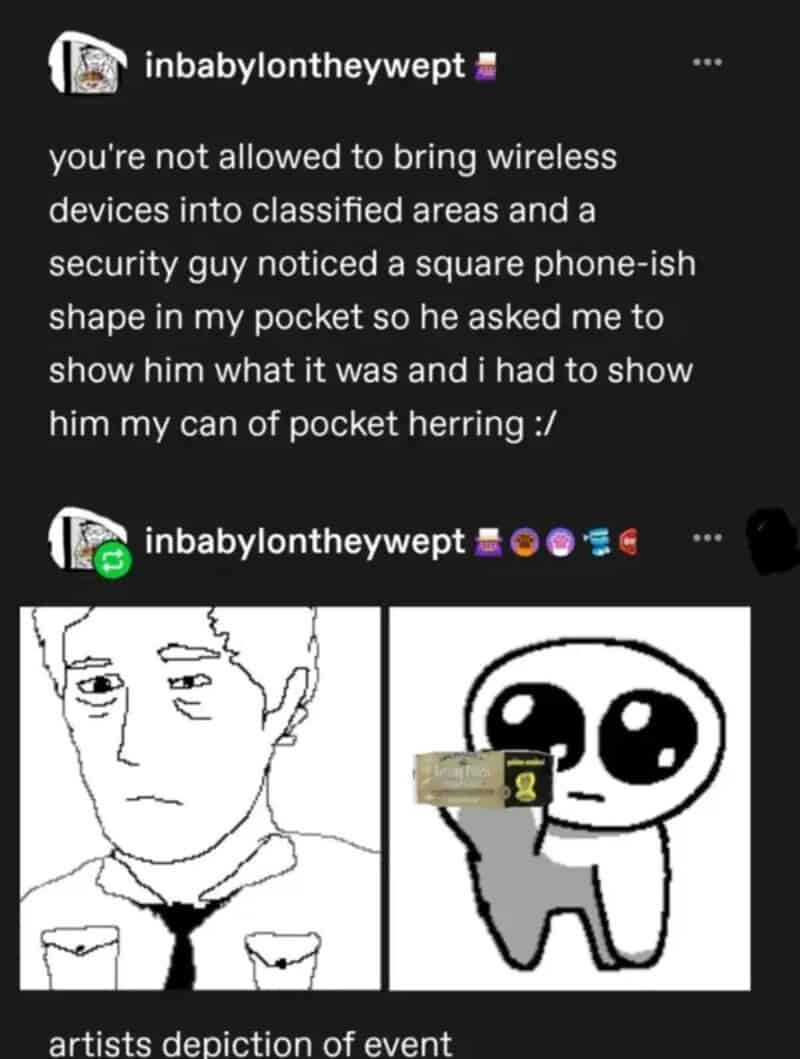A comic strip showing a person with a serious face and a cartoon character with a square phone shape.