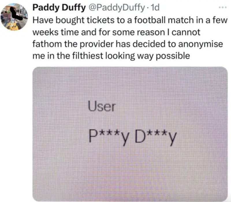 Screenshot of a ticket with the name 'P***y D***y' obscured.