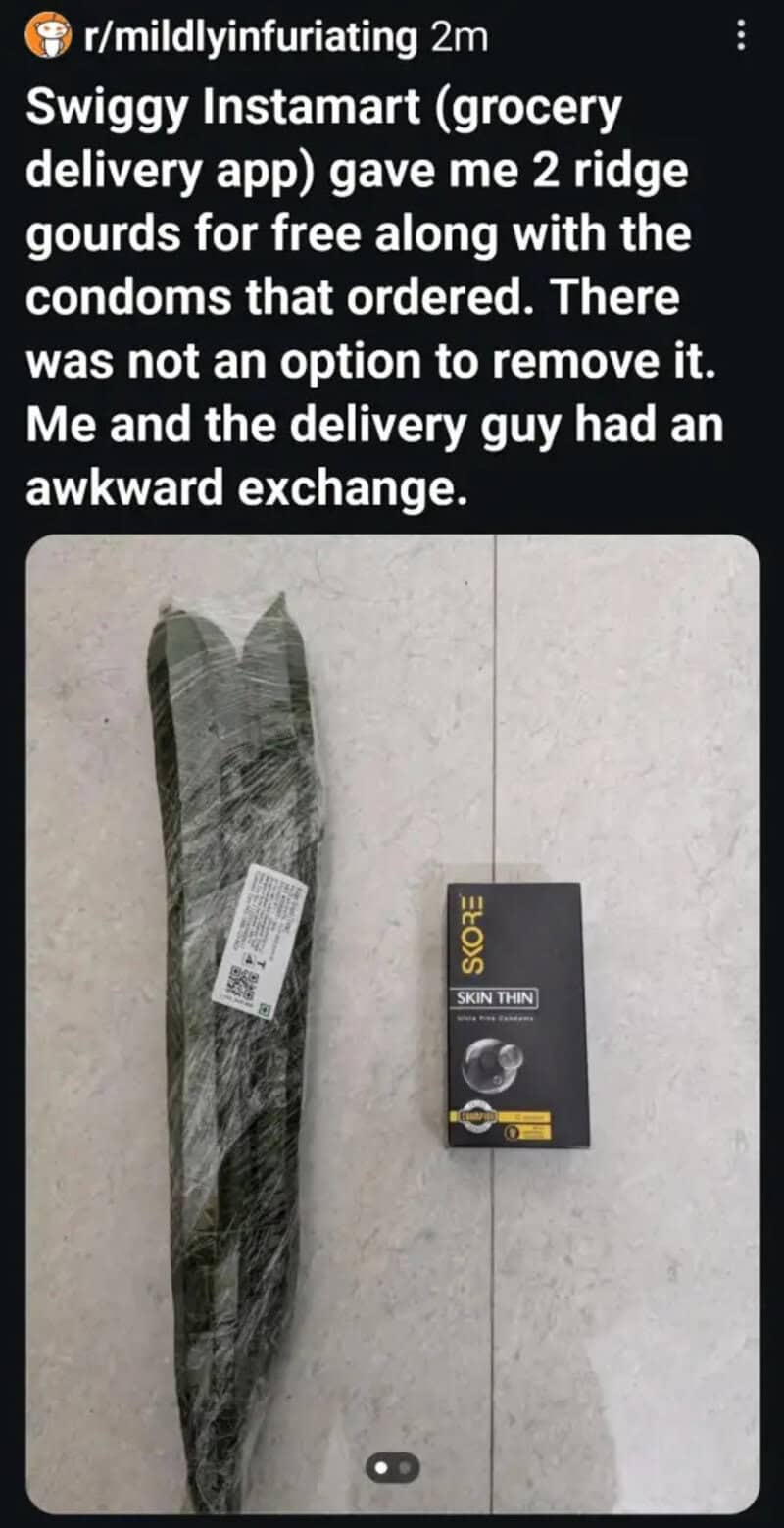 Two ridge gourds and a box of condoms on the floor.