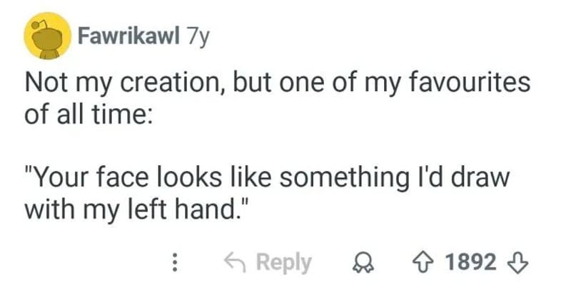 FawriKawl's comment about a drawing resembling their face.