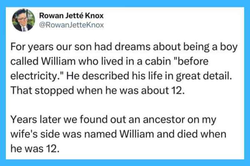 A tweet about a boy named William who lived in a cabin and died at age 12.