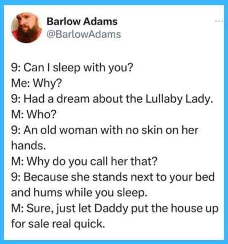 A humorous conversation about a dream involving a skinless old woman.