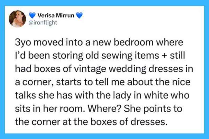 Verisa Mirrun's tweet about her 3-year-old noticing vintage wedding dresses.