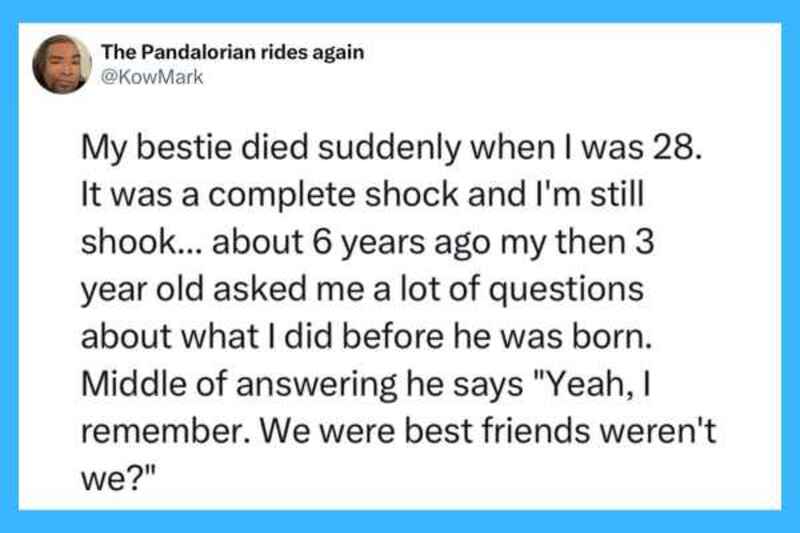 A social media post about a child's eerie question after a pet's death.
