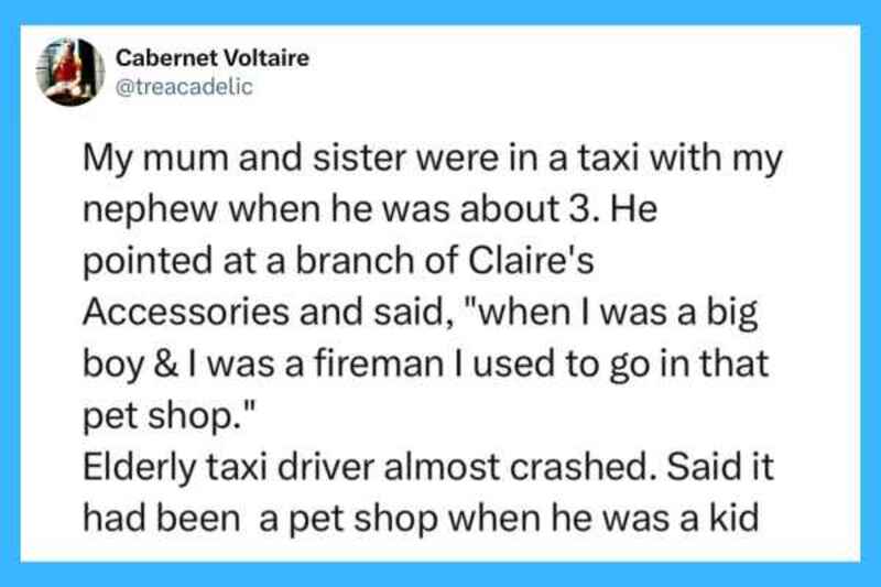 A social media post about a child's innocent yet eerie comment in a taxi.