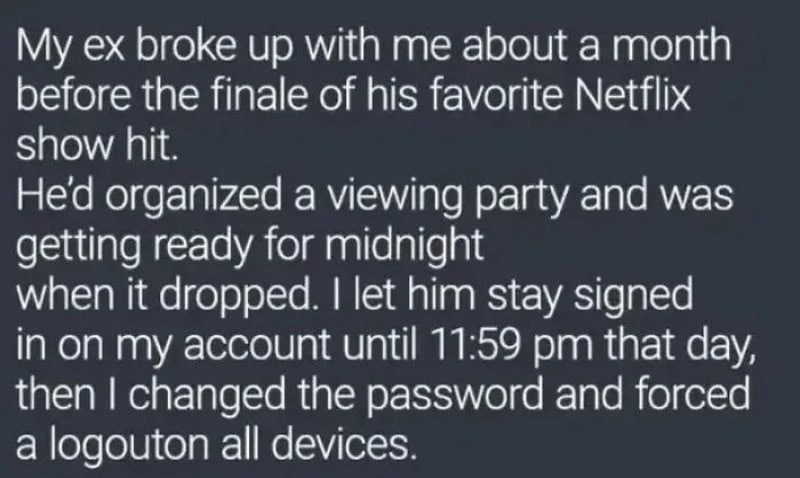 Text about ex's Netflix show and revenge plan.