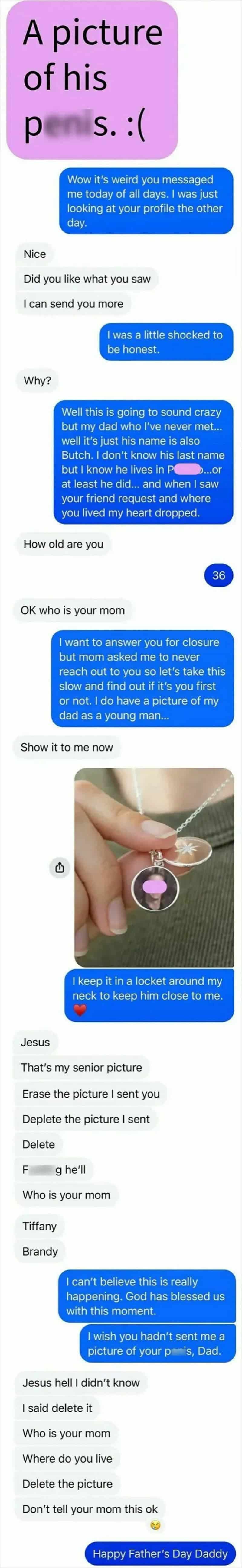 A humorous comic strip about a man showing his penis to his father.