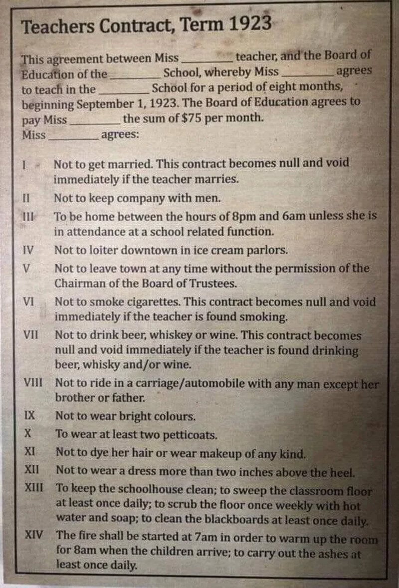 Teachers Contract, Term 1923, agreement between Miss teacher and Board of Education.