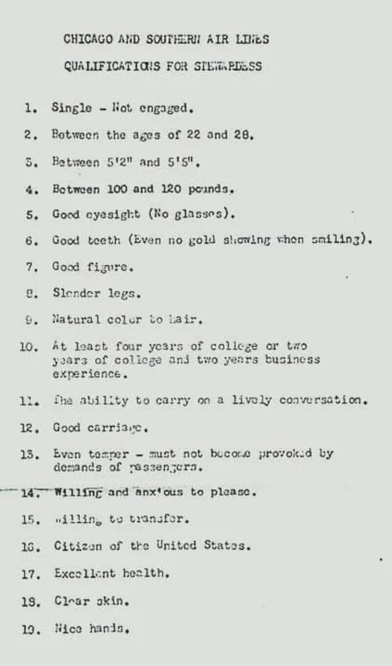 List of qualifications for Chicago and Southern Air Lines pilot, 1920s.