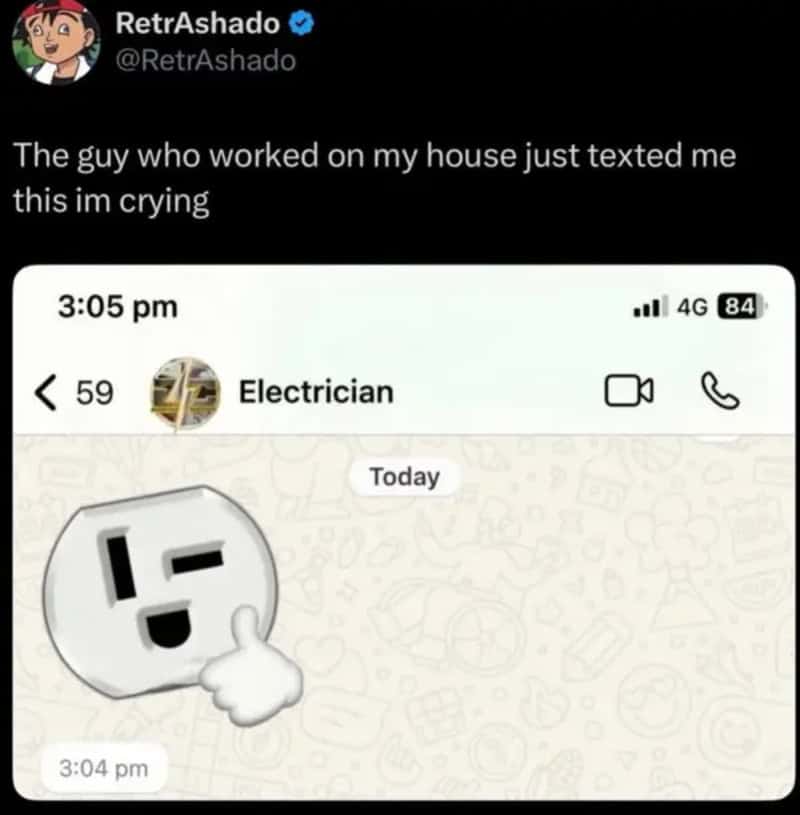 Funny cartoon socket giving a thumbs up in a messaging app.