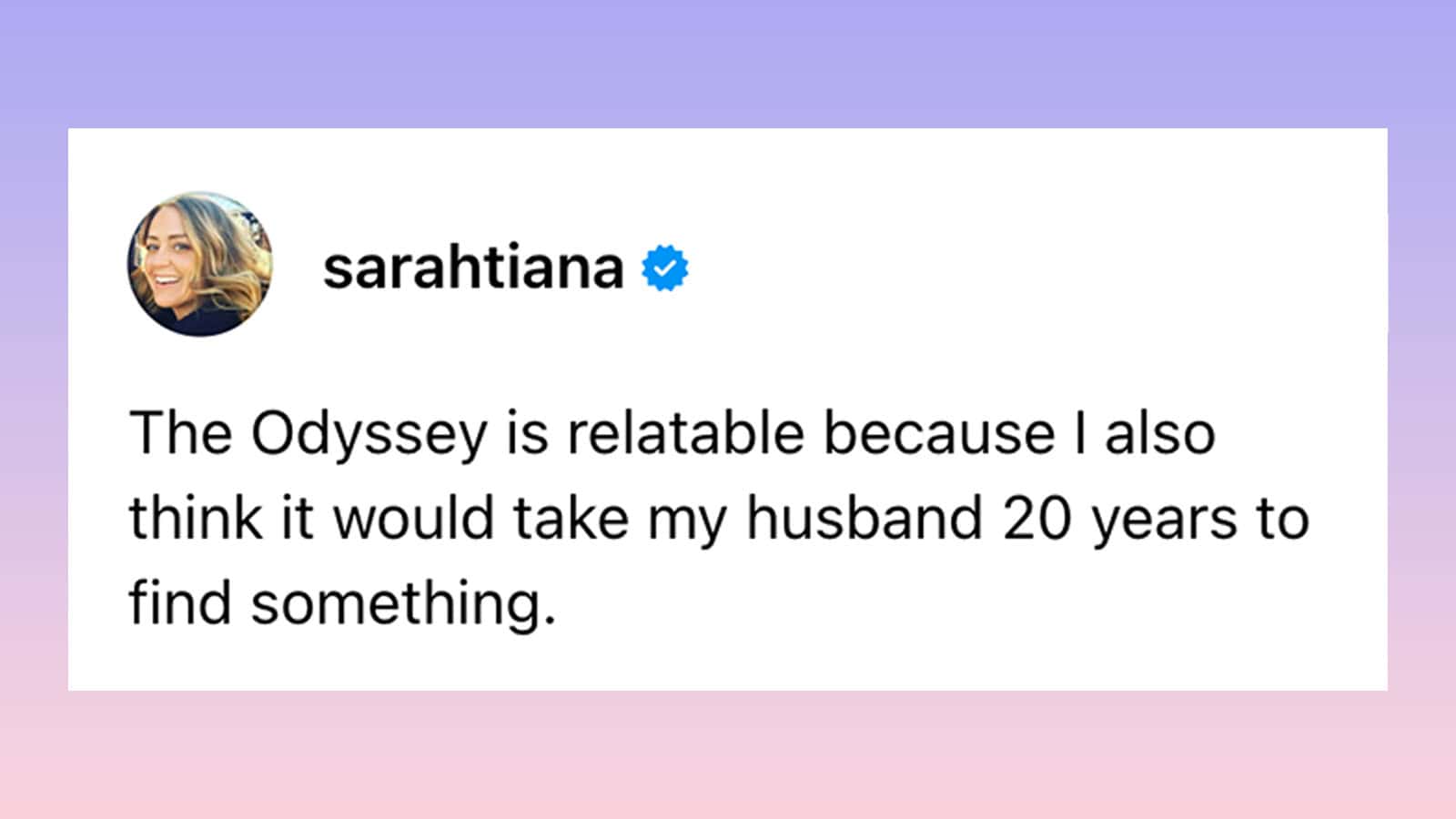 Instagram post by sarah.tiana about The Odyssey and her husband.