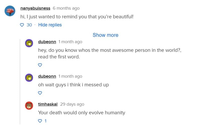 Comments showing a conversation about someone being the most awesome person and a humorous reply.
