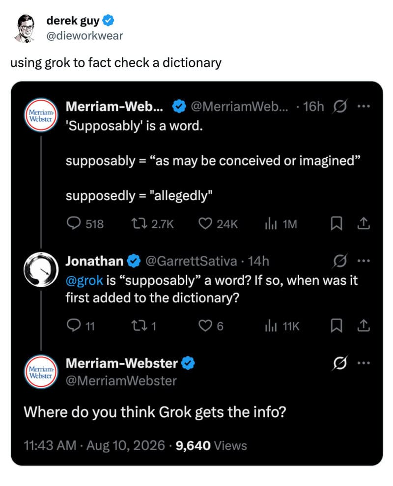 Twitter conversation about 'supposably' being a word and its origins.