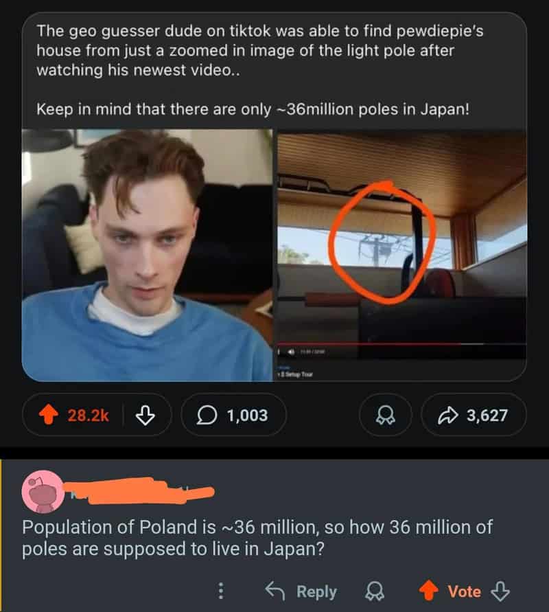 A young man with brown hair wearing a blue shirt, and a screenshot of a TikTok video showing a light.