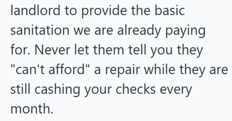 Text about landlord and sanitation payments, repair costs, and checks.