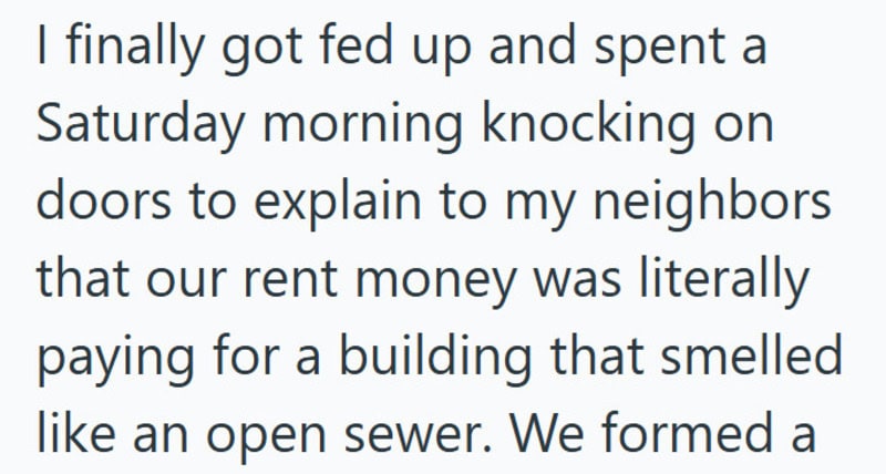 Text about neighbors and sewage issue, no image provided.