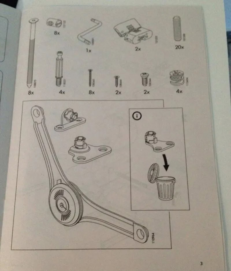 Assembly instructions for a mechanical part with various screws and components.