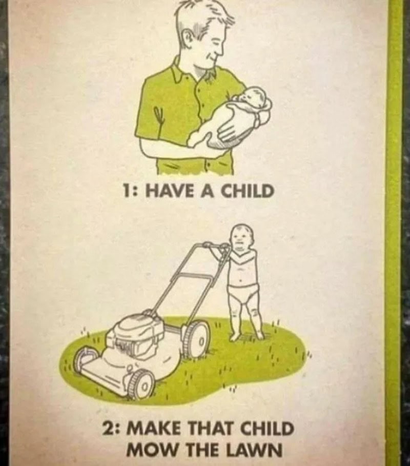  1. Have a child, 2. Make that child mow the lawn.