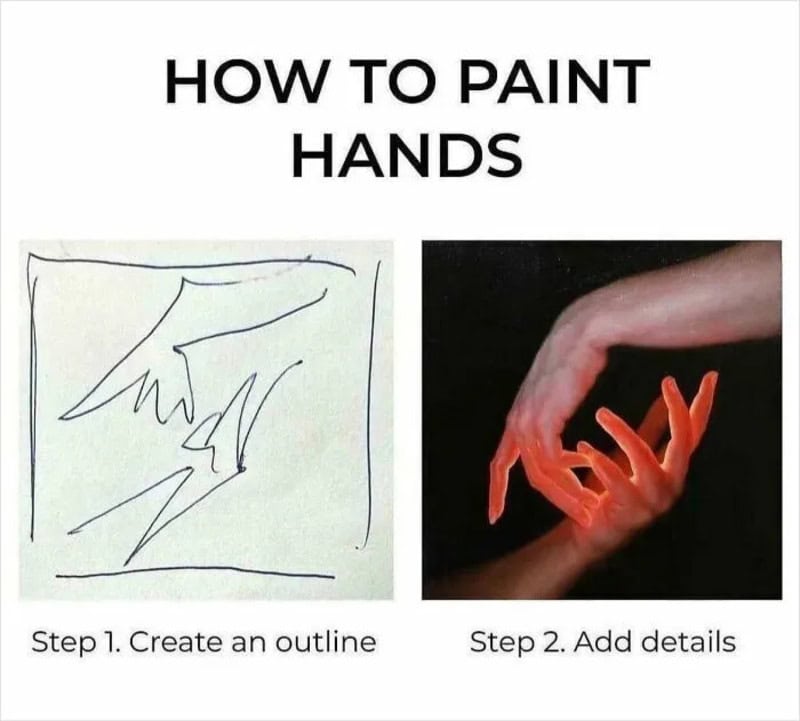  create an outline, then add details with a photo of a hand.