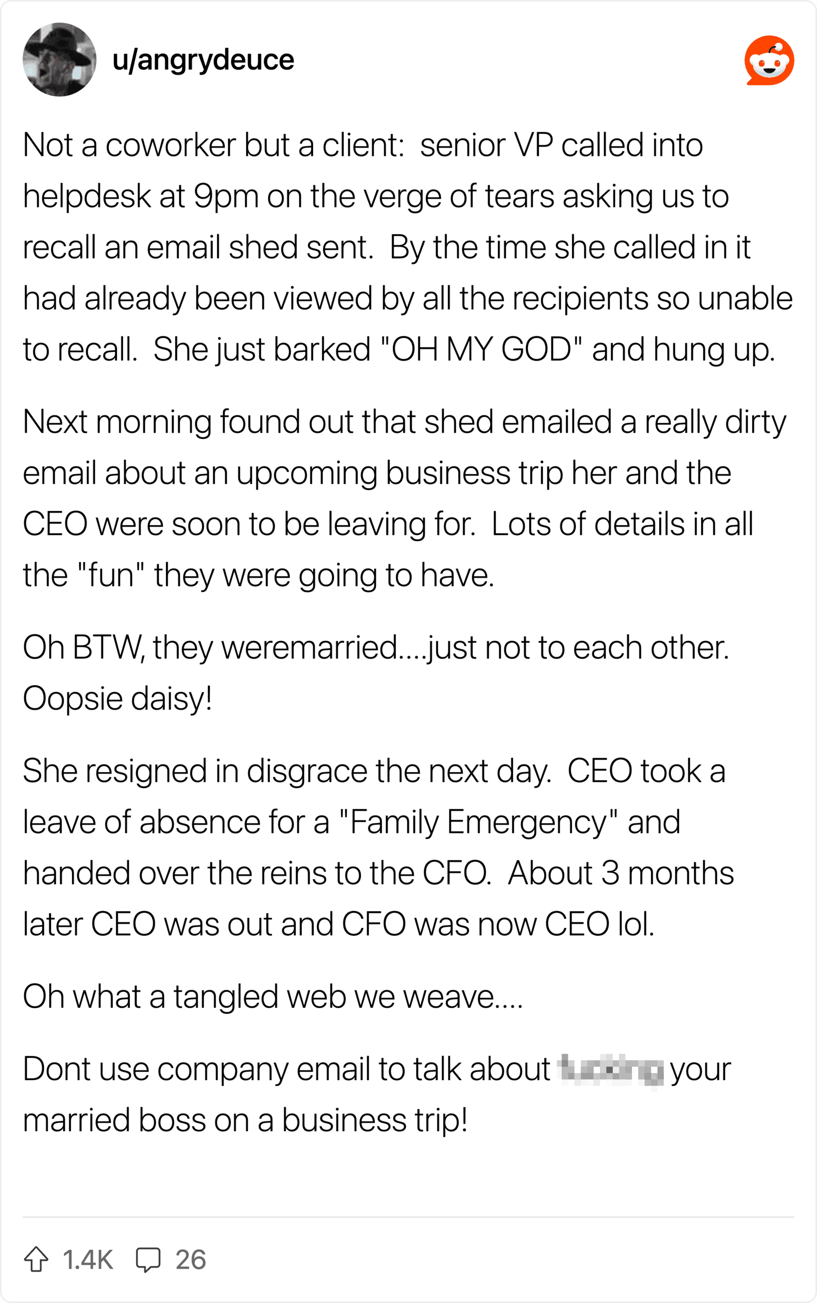 A humorous story about a CEO and a client during a stressful work situation.