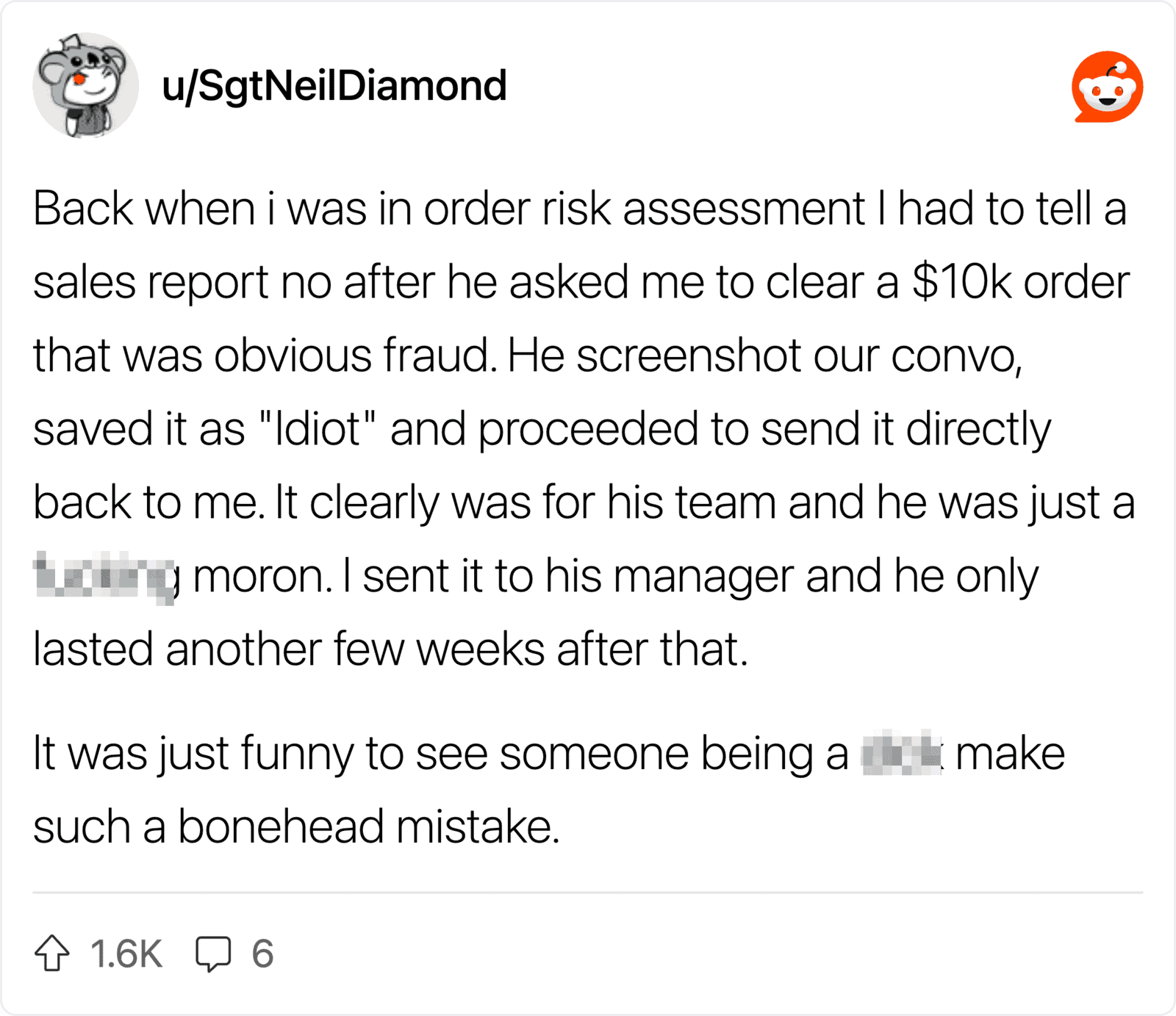 Employee recounts being fired after exposing fraud in a sales report.