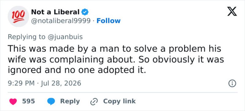 Twitter reply about a man solving a problem his wife complained about.