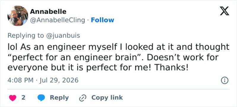 Screenshot of a Twitter reply about an engineer brain hack.