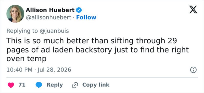 Screenshot of a tweet by Allison Huebert praising a backstory method over 29 pages.