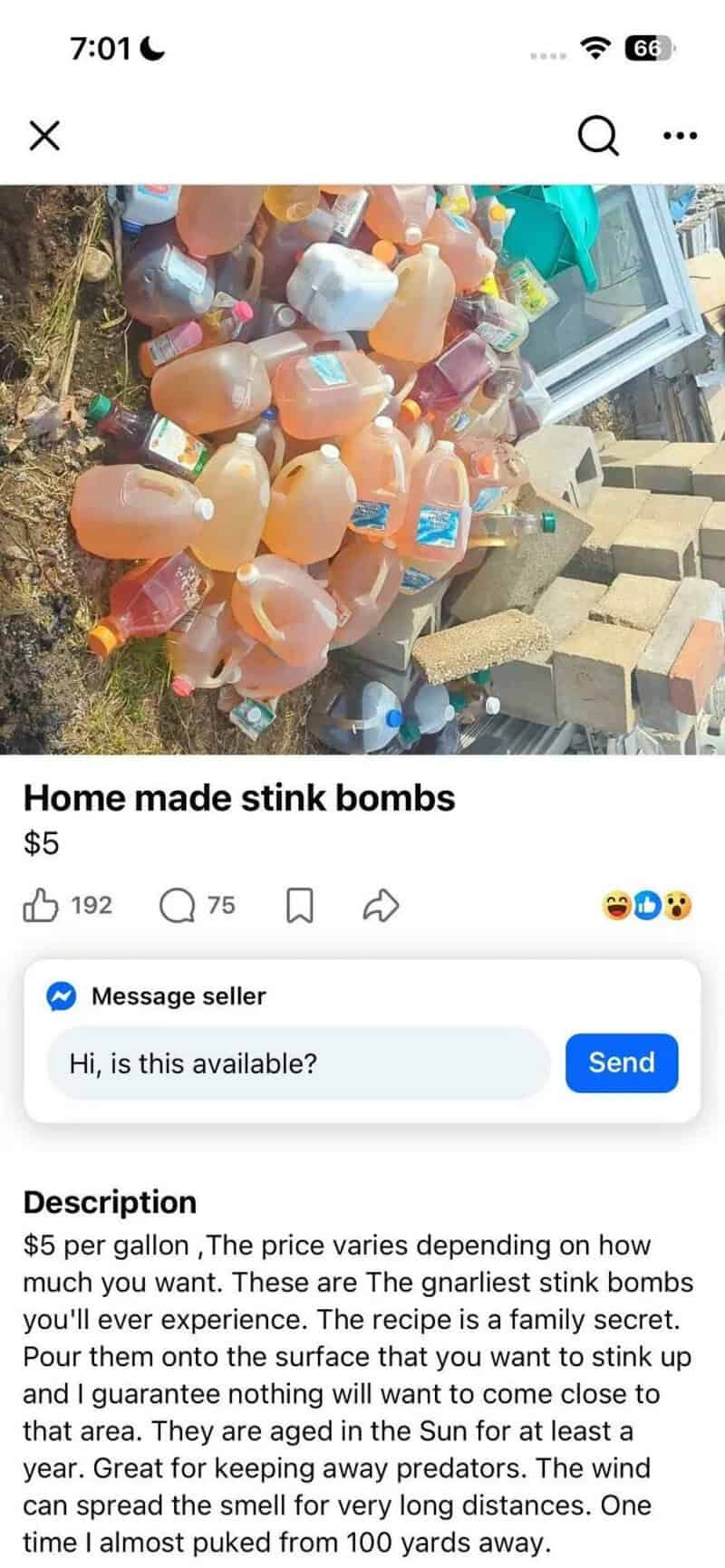Piles of homemade stink bombs made from bottles with colored liquids, on the ground.